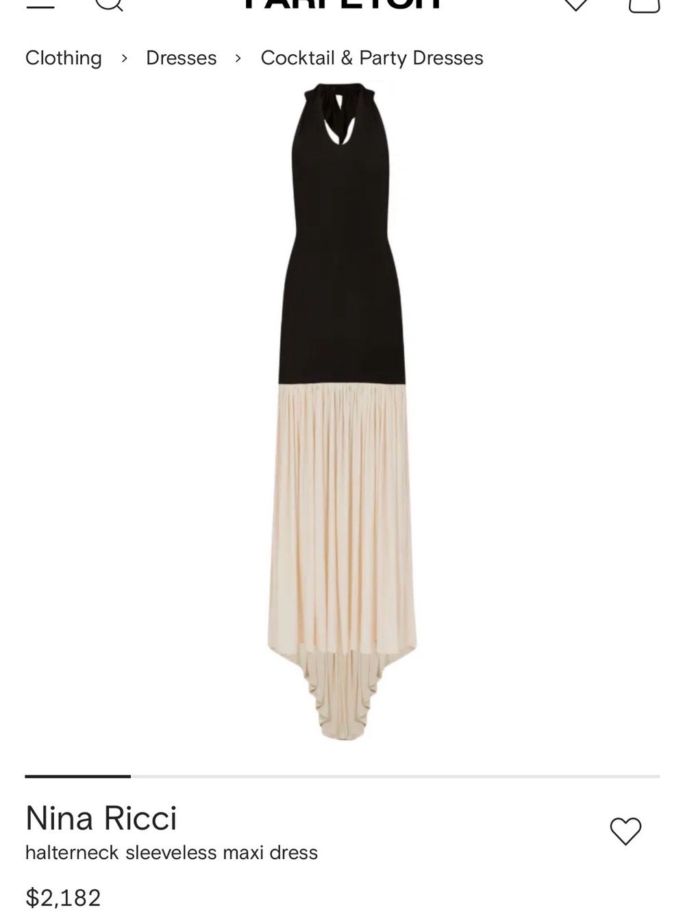 Nina Ricci Black and Cream Halter High-Low Maxi Dress